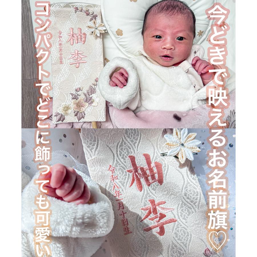 雛人形 名前旗 女の子 刺繍 選べる 名前旗飾り 命名旗 小型 台座付き セット飾り かわいい 名入れ代込み ベージュ ピンク ゴールド おしゃれ コンパクト 2025の画像