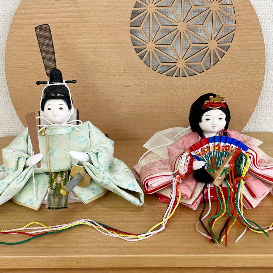 雛人形 コンパクト おしゃれ ミニ 可愛い 丸顔 木目 親王飾り 木製