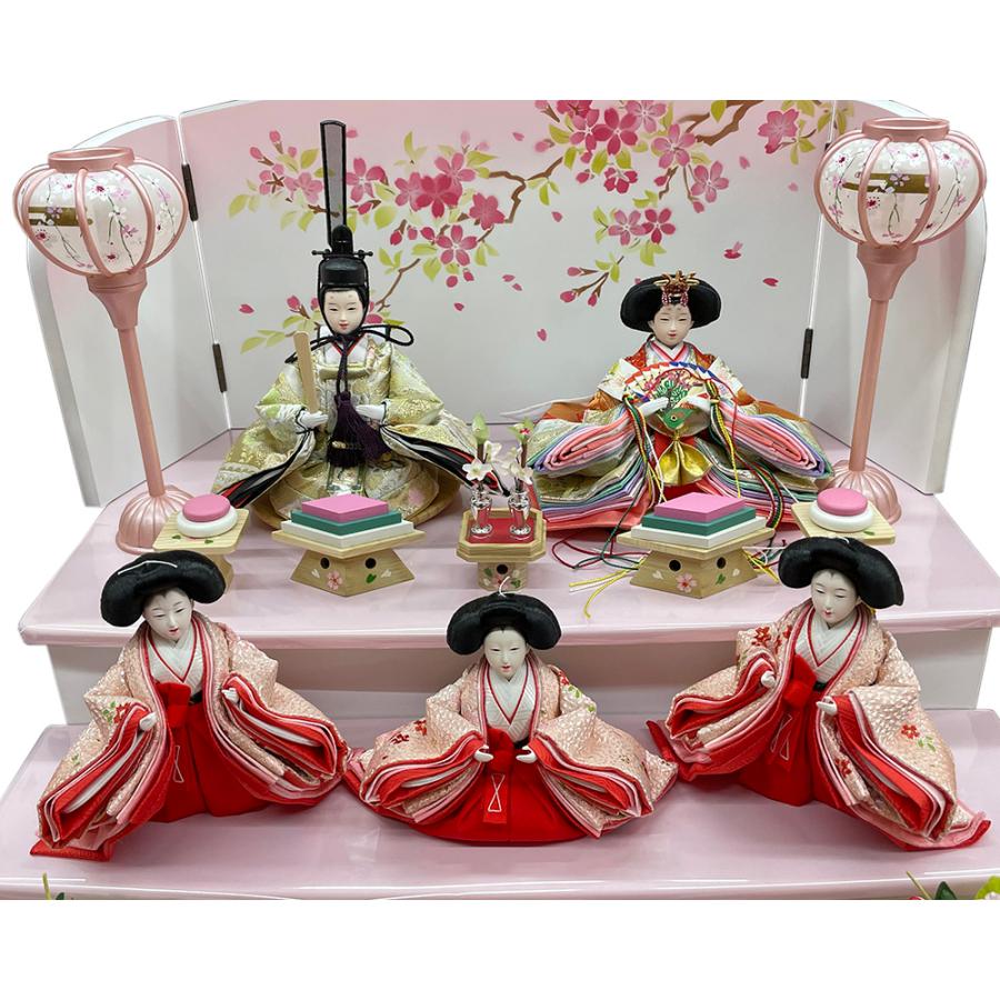 雛人形 コンパクト 白 ピンク ひな人形 三段飾り 収納飾り 桜柄