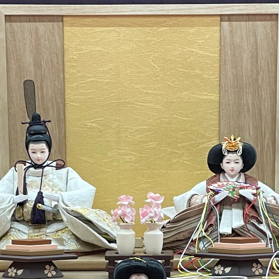 雛人形 コンパクト 白 ピンク ひな人形 三段飾り 金 天然木 ホワイト
