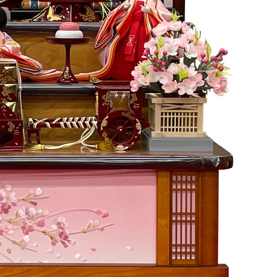 雛人形 コンパクト 白 赤 ひな人形 三段飾り 天然木 桜柄 おしゃれ
