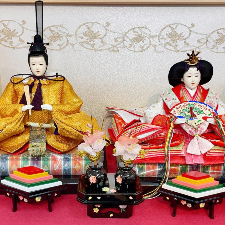 久月 雛人形 ひな人形 お祝い 五人飾り 二段飾り 毛氈飾り 赤 木目