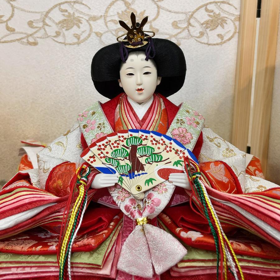 久月 雛人形 ひな人形 お祝い 五人飾り 二段飾り 毛氈飾り 赤 木目