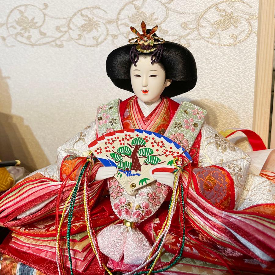久月 雛人形 ひな人形 お祝い 五人飾り 二段飾り 毛氈飾り 赤 木目