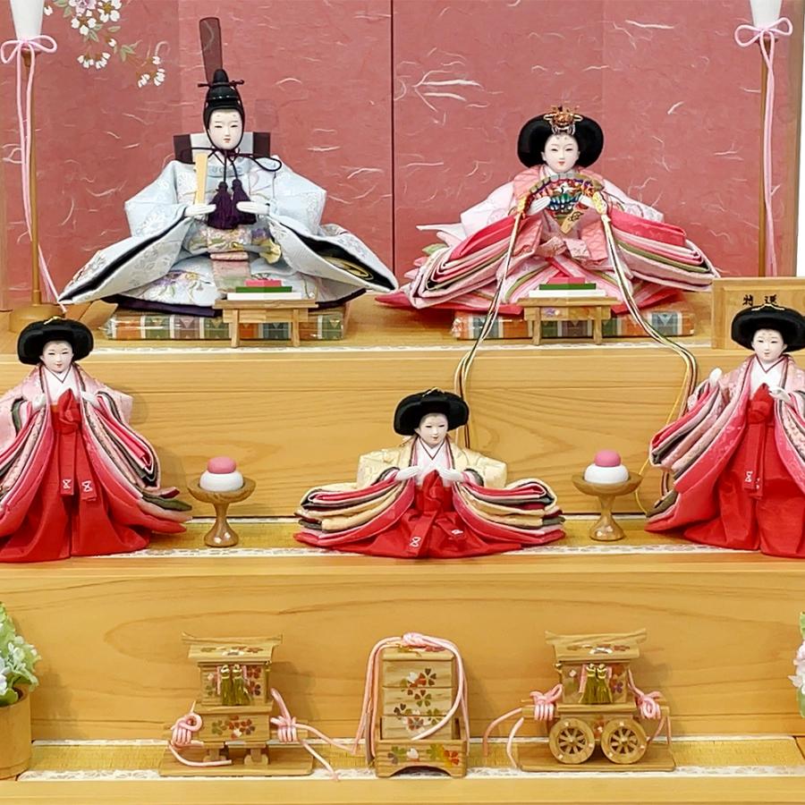 久月 雛人形 ひな人形 お祝い コンパクト 収納飾り 五人飾り 三段飾り