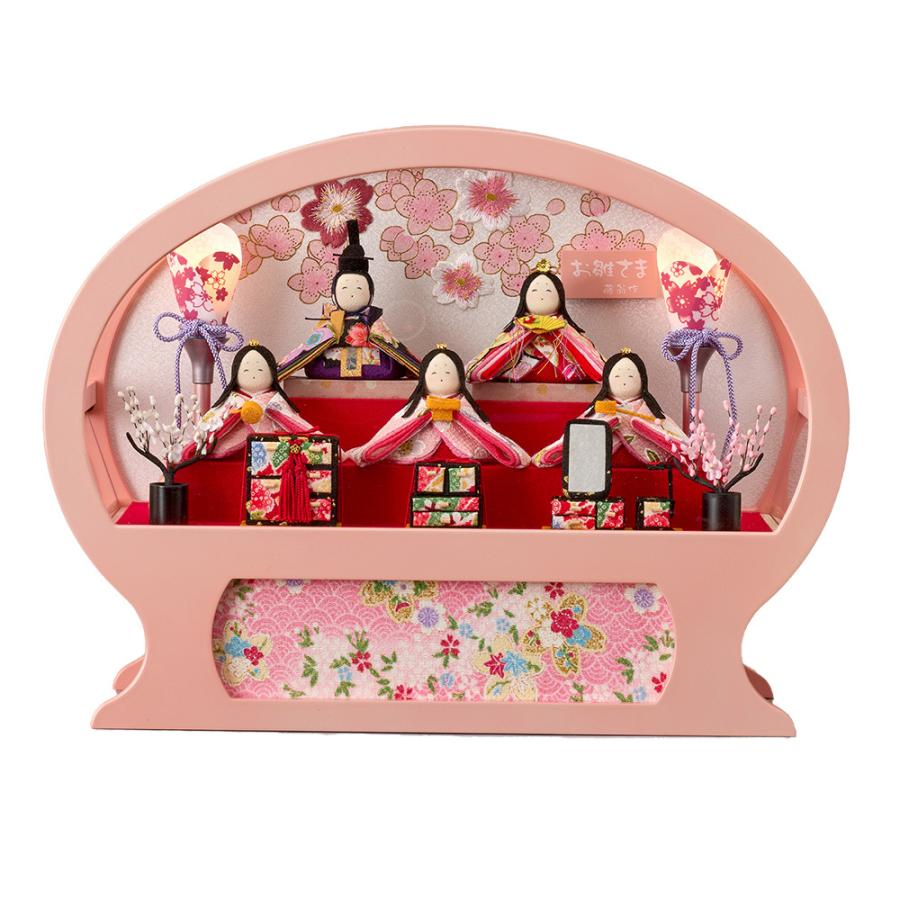雛人形 ケース飾り ひな人形 コンパクト お雛様 うらら 五人飾りB付 桃