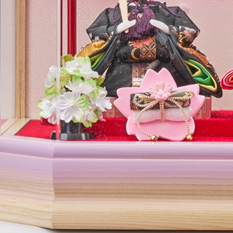 コンパクト親王飾り　亜耶 雛人形 コンパクト ミニ 選べる ケース飾り 六角Wオーク 刺?バック