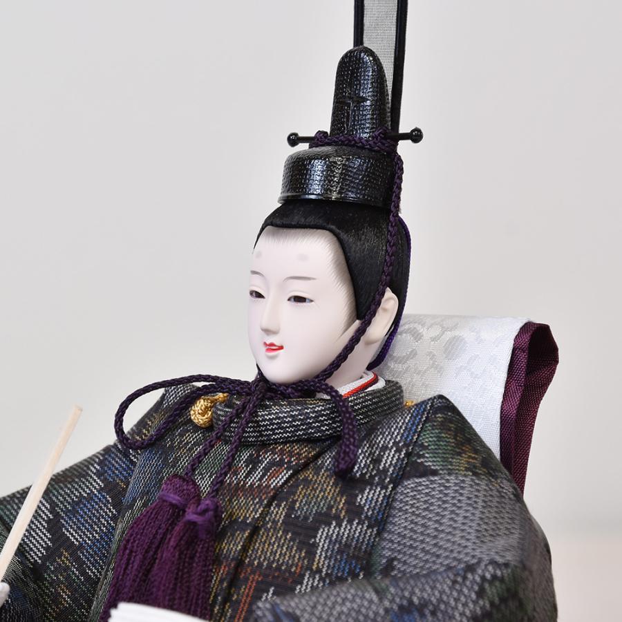 雛人形 大島紬 黒 コンパクト ひな人形 親王飾り エンジ 刺繍 平飾り