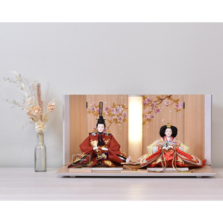 雛人形 コンパクト ひな人形 親王飾り エンジ 平飾り 白 ホワイト