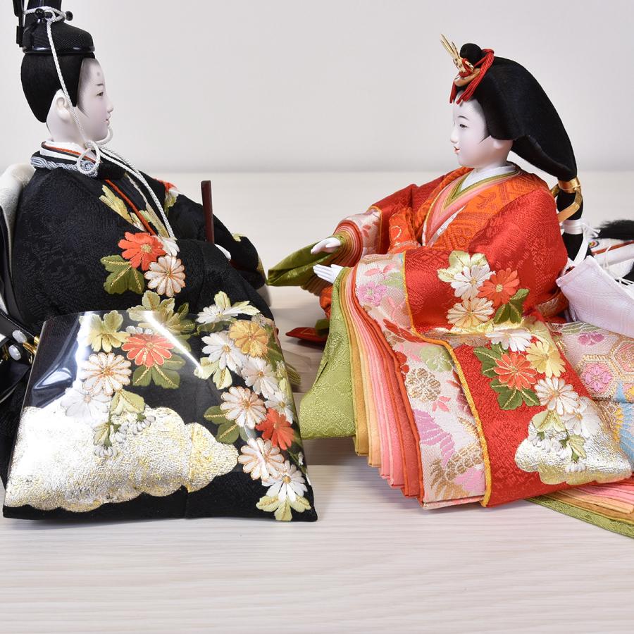 雛人形 コンパクト 松寿 ひな人形 刺繍 親王飾り 平飾り 黒 ししゅう 白 紺 ホワイト orijin  かわいい おしゃれ モダン 初節句 お雛様 おひな様の画像