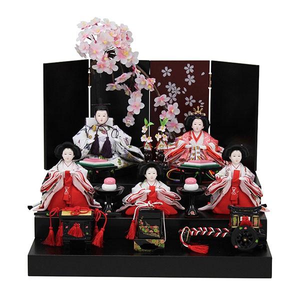 雛人形五人飾り超コンパクト5人3段ひな人形おしゃれかわいい初節句お雛様シンプルしだれ桜付き