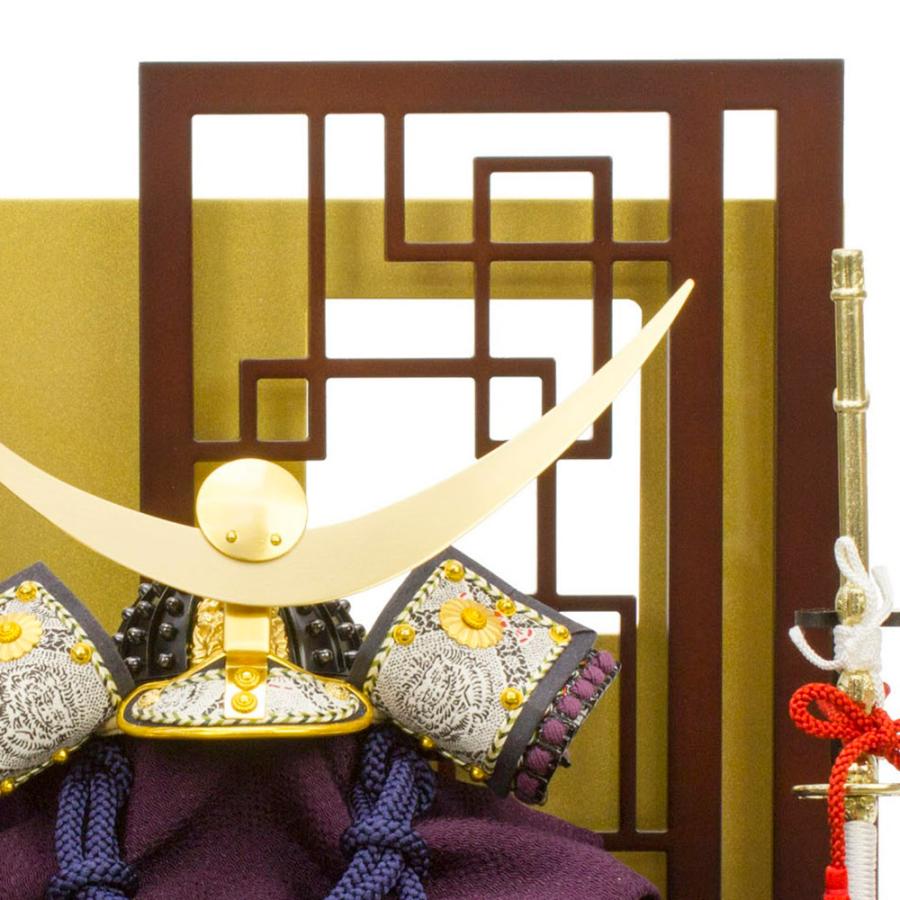 五月人形 お祝い 兜飾り 1/5号 平飾り台付 黒塗 屏風付 会津塗 二曲風