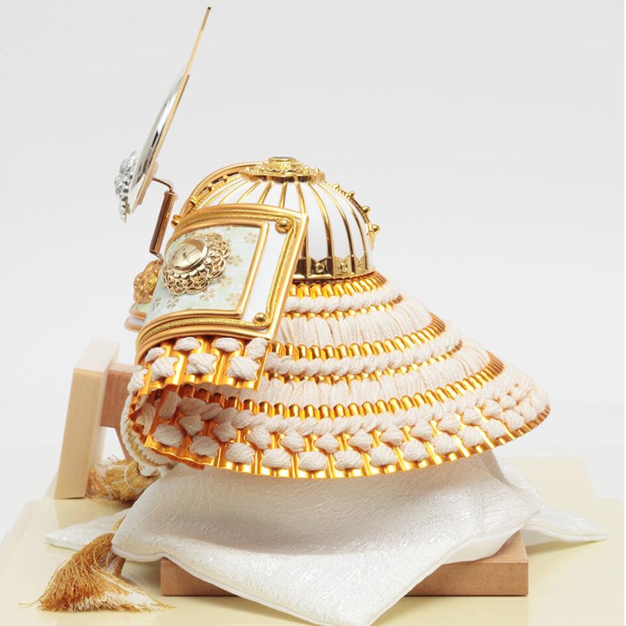 五月人形 久月 上杉謙信 丸型 コンパクト 白 アクリルケース