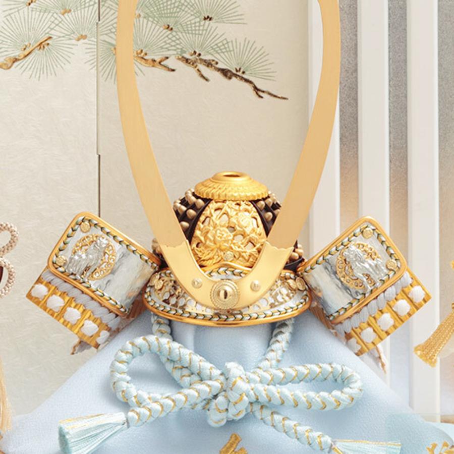 久月 五月人形 久月作 コンパクト お祝い 兜飾り 平飾り 獅狛之兜 正絹