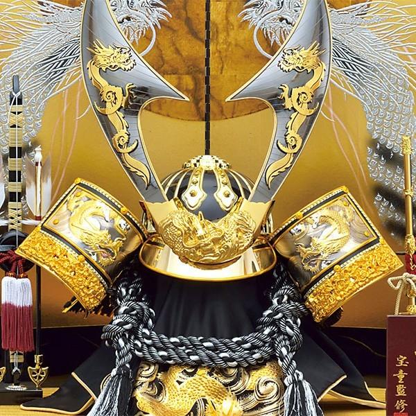 五月人形 着用 収納飾り 兜飾り 25号 金彫金はやぶさ着用兜向く竜収納