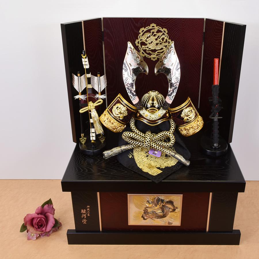 五月人形 コンパクト お祝い 兜飾り 収納飾り 竜 大鍬兜 弓太刀付き