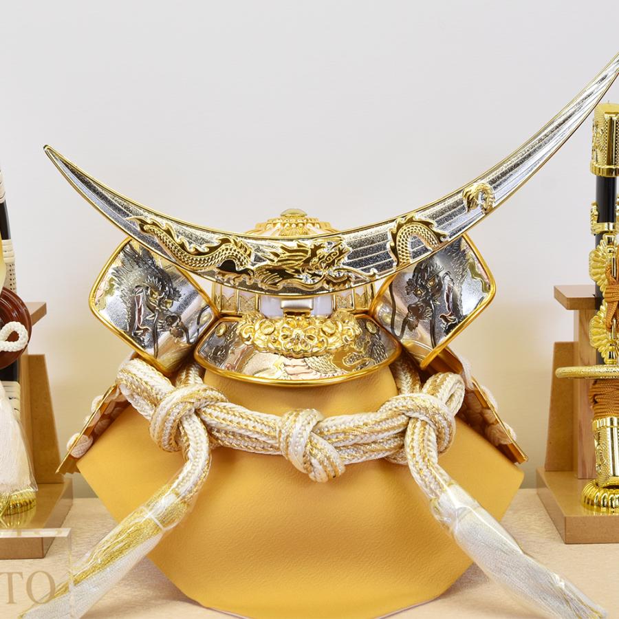 五月人形 コンパクト ケース入り 兜 伊達 8号 白 ホワイト 金 伊達政宗