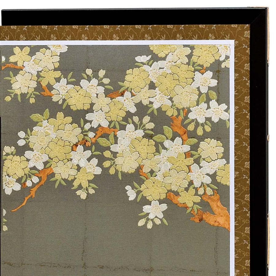 屏風　本金彩 五月人形 コンパクト 本仕立屏風 黒銀桜月 18号 本金彩箔押 黒 銀