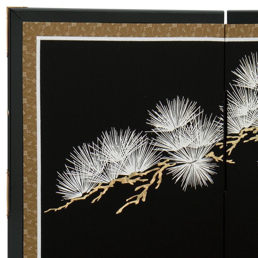 五月人形 コンパクト 屏風 23号 本仕立屏風 黒銀松柄 おしゃれ モダン