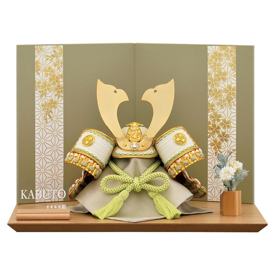 五月人形 コンパクト ミニ 兜 お祝い 初節句 兜飾り 平飾り 5号 白 金