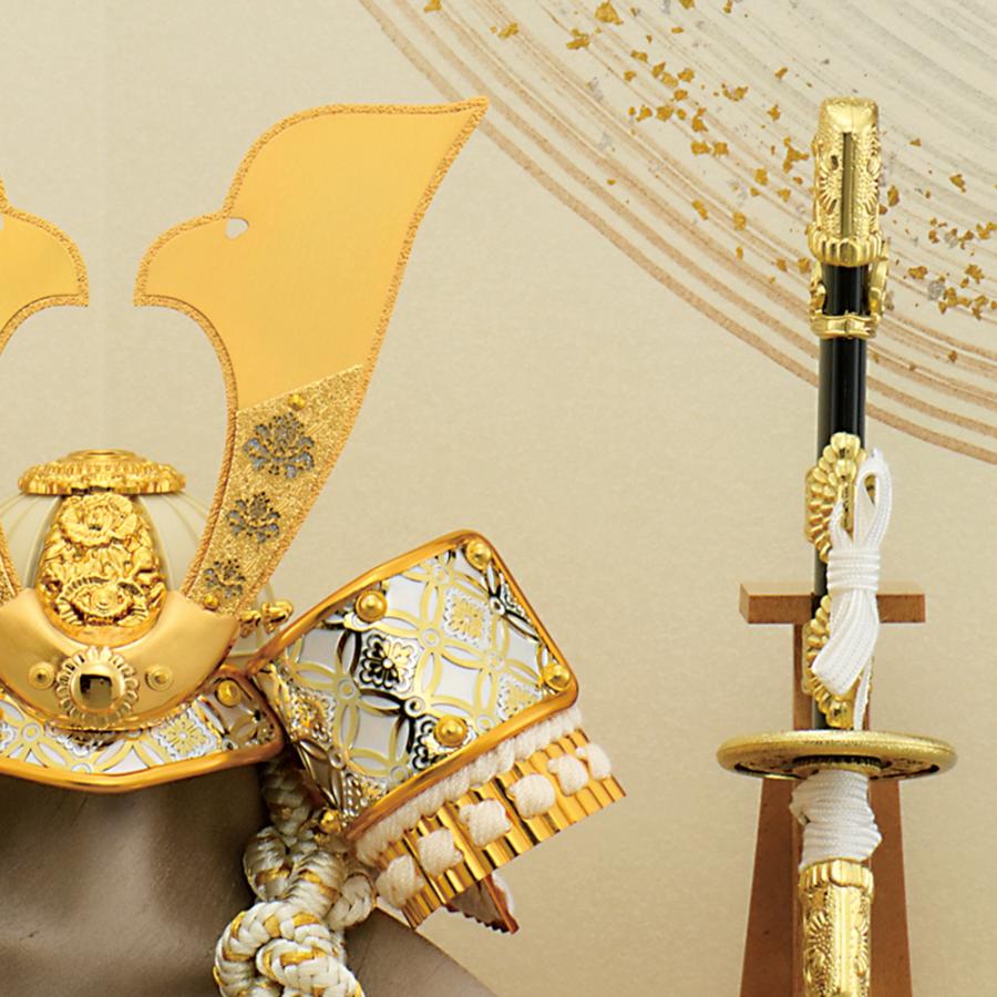 五月人形 お祝い 初節句 コンパクト 兜飾り 収納飾り 7号 白金牡丹大鍬