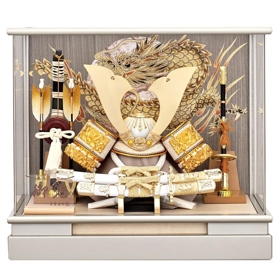 五月人形 ケース飾り かぶと コンパクト 兜飾り おしゃれ 金 幅43cm