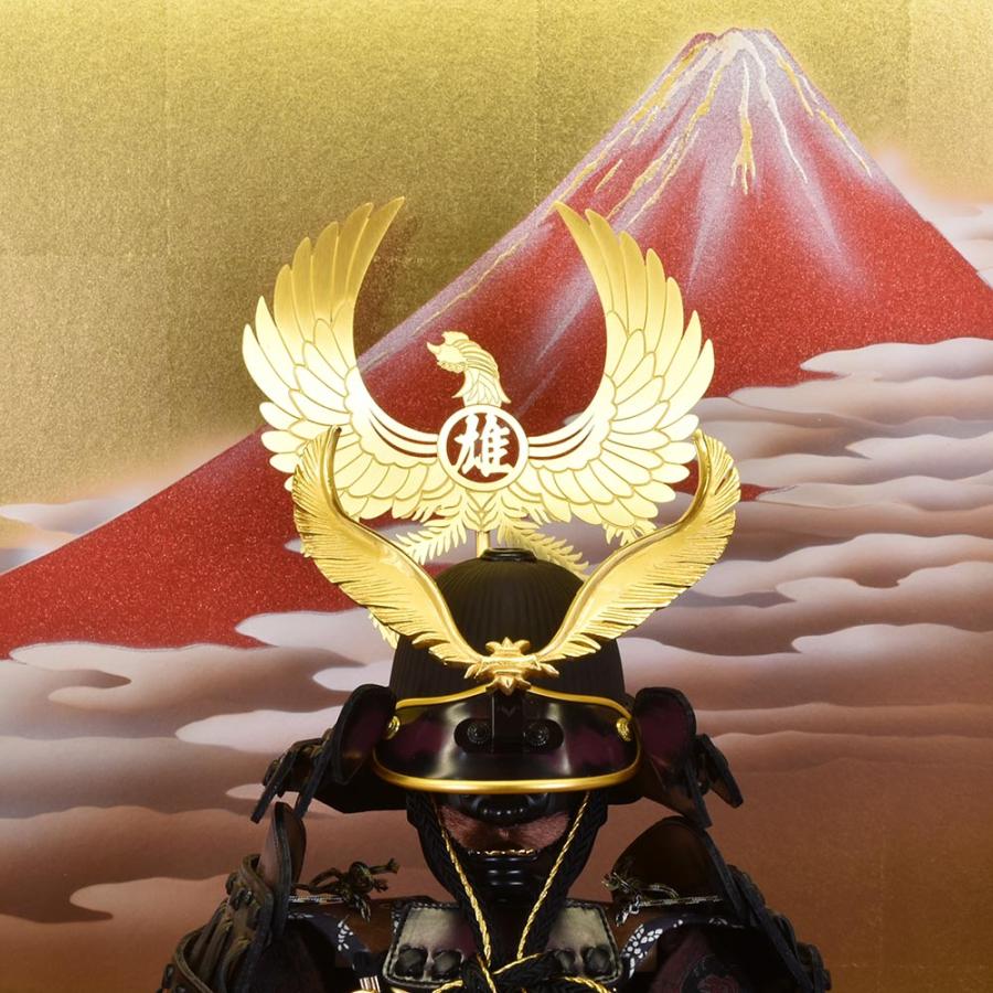 五月人形 コンパクト おしゃれ 鎧飾り 7号 5月人形 雄山作 本革 紫芳