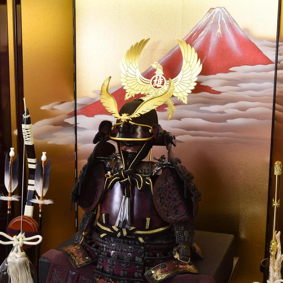 五月人形 コンパクト おしゃれ 鎧飾り 7号 5月人形 雄山作 本革 紫芳