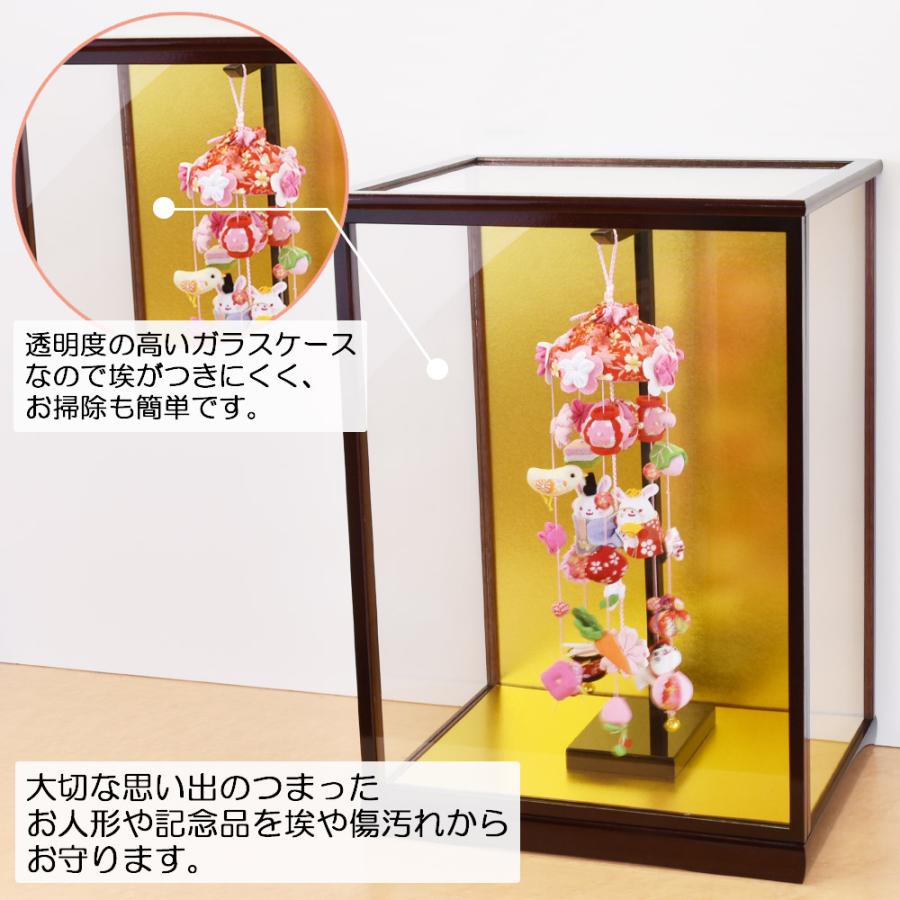 手描き花柄ガラス小物人形ケース他 人形ケース ガラス人形ケース 幅 間口36奥行27高50cm(ガラス寸法）内