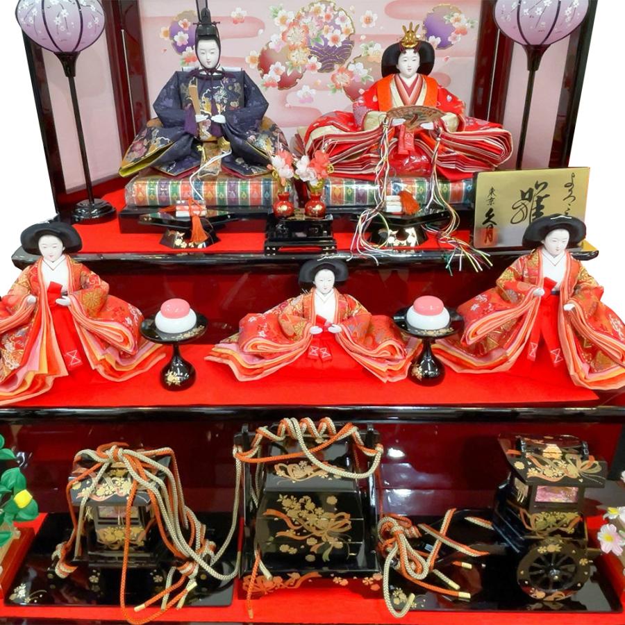 久月 雛人形 ひな人形 お祝い 収納飾り 五人飾り 三段飾り ブラウン