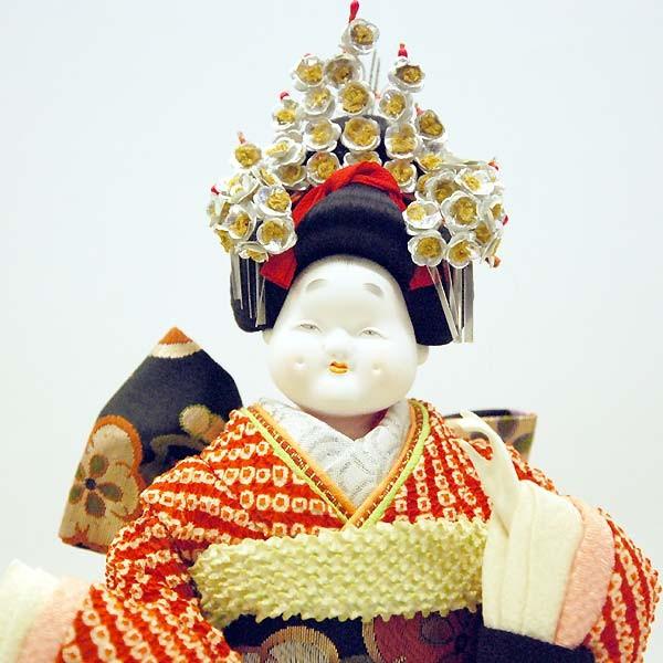 日本人形 お福 禿 正絹鹿の子（着物） 本ねり頭 : 雛人形-五月人形