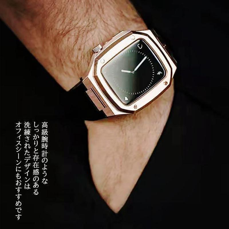 アップルウォッチ バンド Apple Watch SE 8 7 44mm 男性 一体型 45mm バンド ステンレス 高級感 シリコンバンド セット ゴールド｜jirou2-st｜14