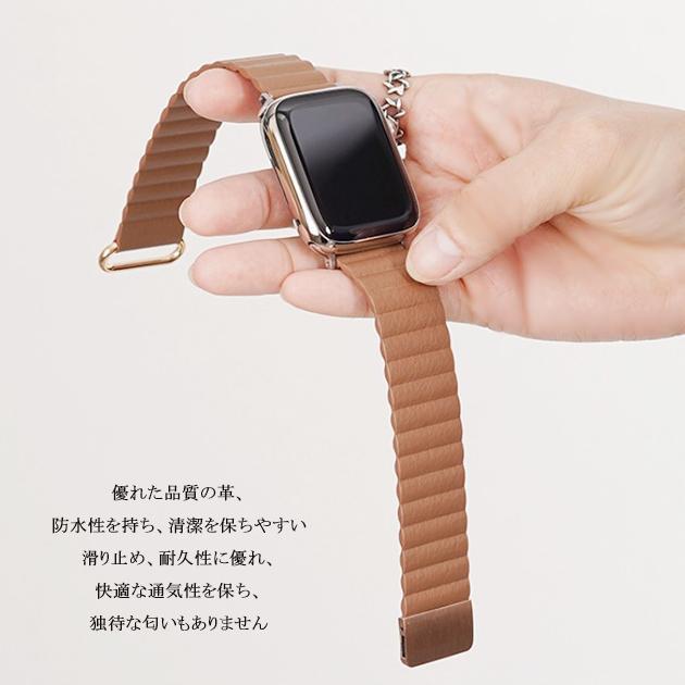 アップルウォッチ SE 9 バンド Apple Watch 8 Ultra ベルト 40mm 女性 革 レザー バンド 44mm 45mm 本革 マグネット｜jirou2-st｜16