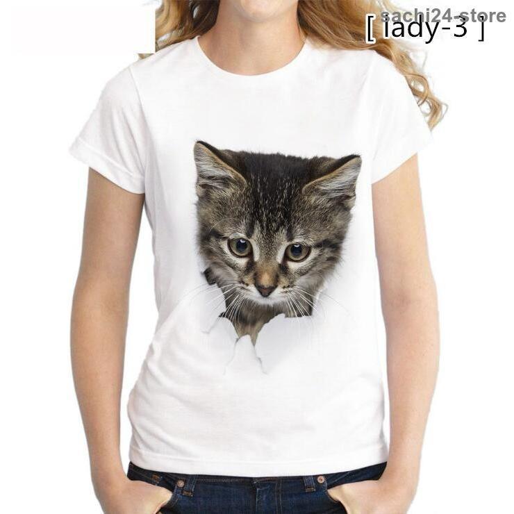 レディースTシャツ 可愛い 3D 猫 Tシャツ 半袖 男女兼用 薄手 ねこ 白 レディース 面白 おもしろ かわいい トリックアート｜jirou2-st｜05