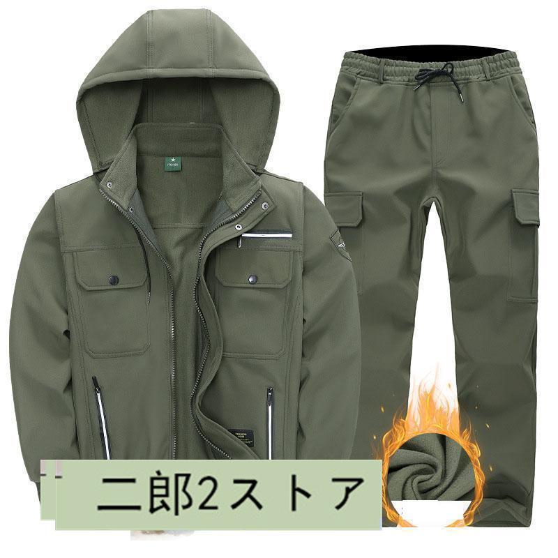 作業着 メンズ 上下セット ジャケット カーゴパンツ ストレッチ 作業服 防寒着 作業着 防水防寒ジャケット 防風 撥水 裏起毛 冬用 あたたかい 軽量 保温 黒｜jirou2-st｜03