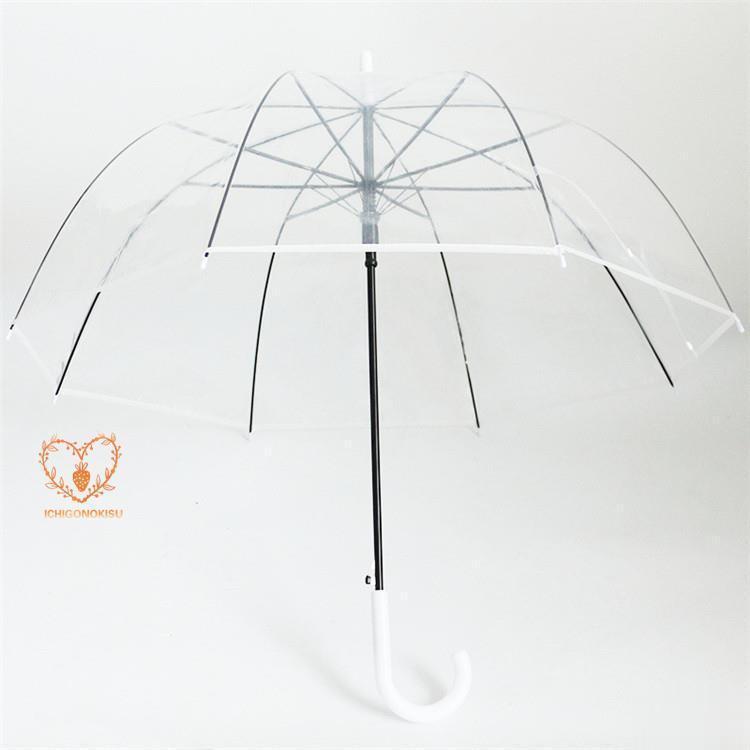 傘 長傘 ビニール傘 おしゃれ ドーム型 雨傘 かわいい 透明傘 全面透明 ワンタッチ 深張り 8本骨 丈夫 耐風｜jirou2-st｜12