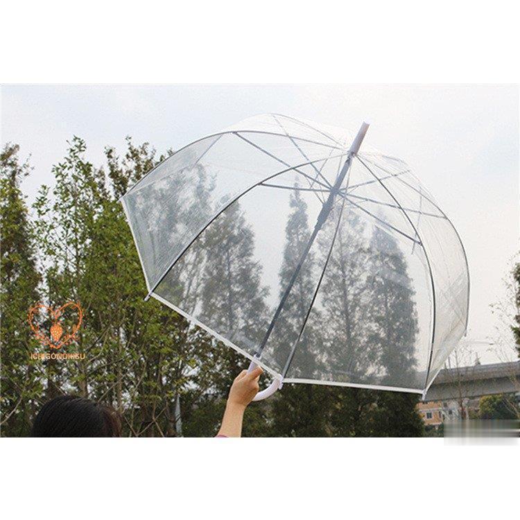 傘 長傘 ビニール傘 おしゃれ ドーム型 雨傘 かわいい 透明傘 全面透明 ワンタッチ 深張り 8本骨 丈夫 耐風｜jirou2-st｜04