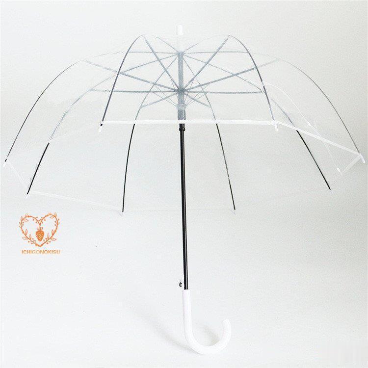 傘 長傘 ビニール傘 おしゃれ ドーム型 雨傘 かわいい 透明傘 全面透明 ワンタッチ 深張り 8本骨 丈夫 耐風｜jirou2-st｜06