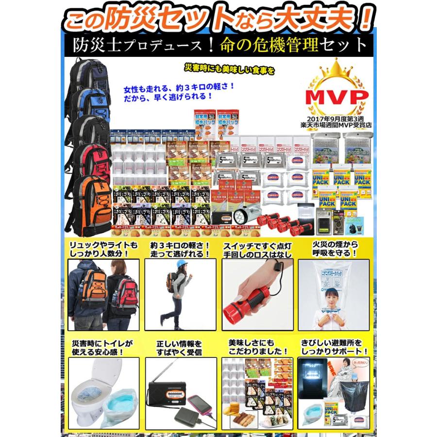 防災セット 防災グッズセット 5人用 防災リュック 非常用持ち出し袋RN｜jisin-bousai-goods｜04