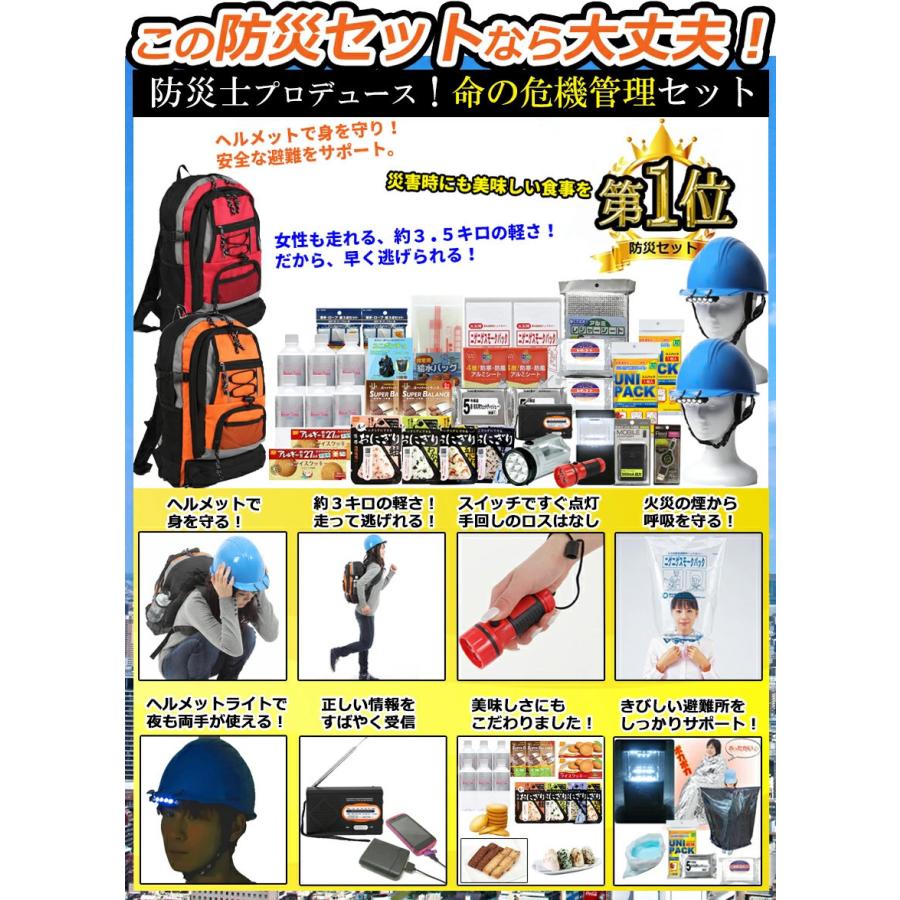 防災セット 防災グッズ 防災リュック 2人用 ヘルメット付きCP｜jisin-bousai-goods｜05