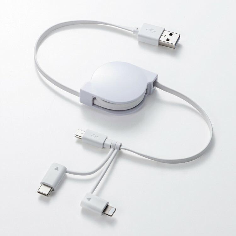 SANWA SUPPLY（サンワサプライ） ライトニング・TypeC・microB 巻取りUSB 3in1 ケーブル 0.8mサンワサプライ ...
