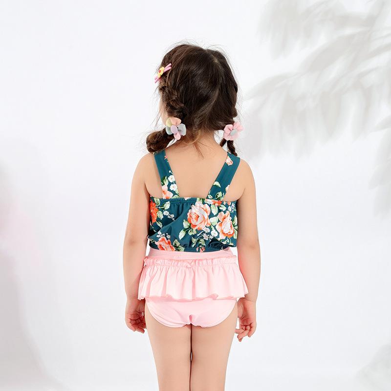 牡丹花柄ベビービキニ水着 セパレート水着 帽子付き3点セット キッズ