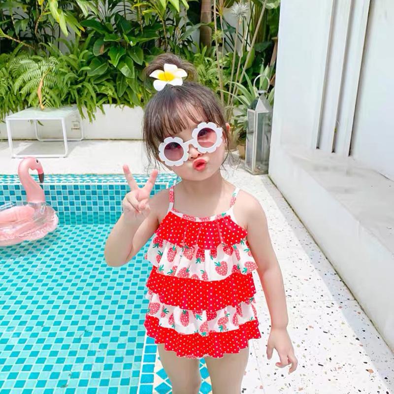 いちご柄ベビー水着 帽子付き2点セット ワンピースタイプ キッズ水着 