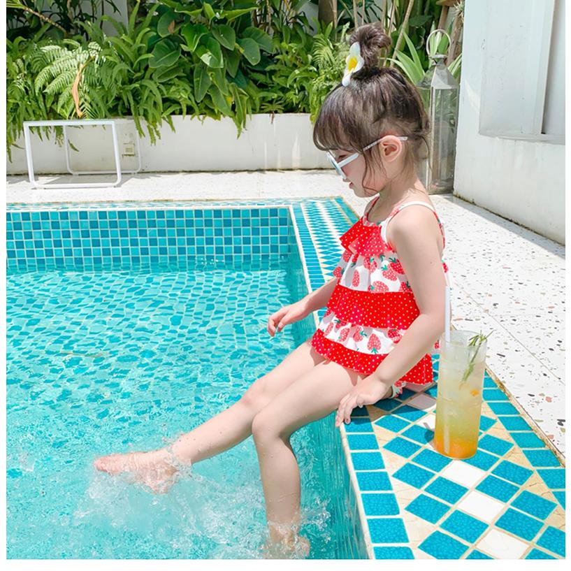 いちご柄ベビー水着 帽子付き2点セット ワンピースタイプ キッズ水着 