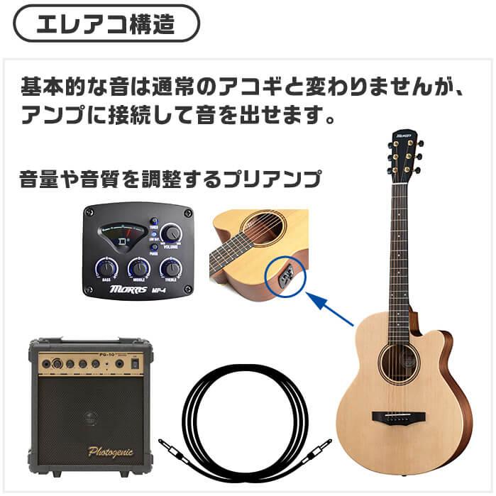 アコースティックギター 初心者セット ミニ エレアコ Morris SA-021E