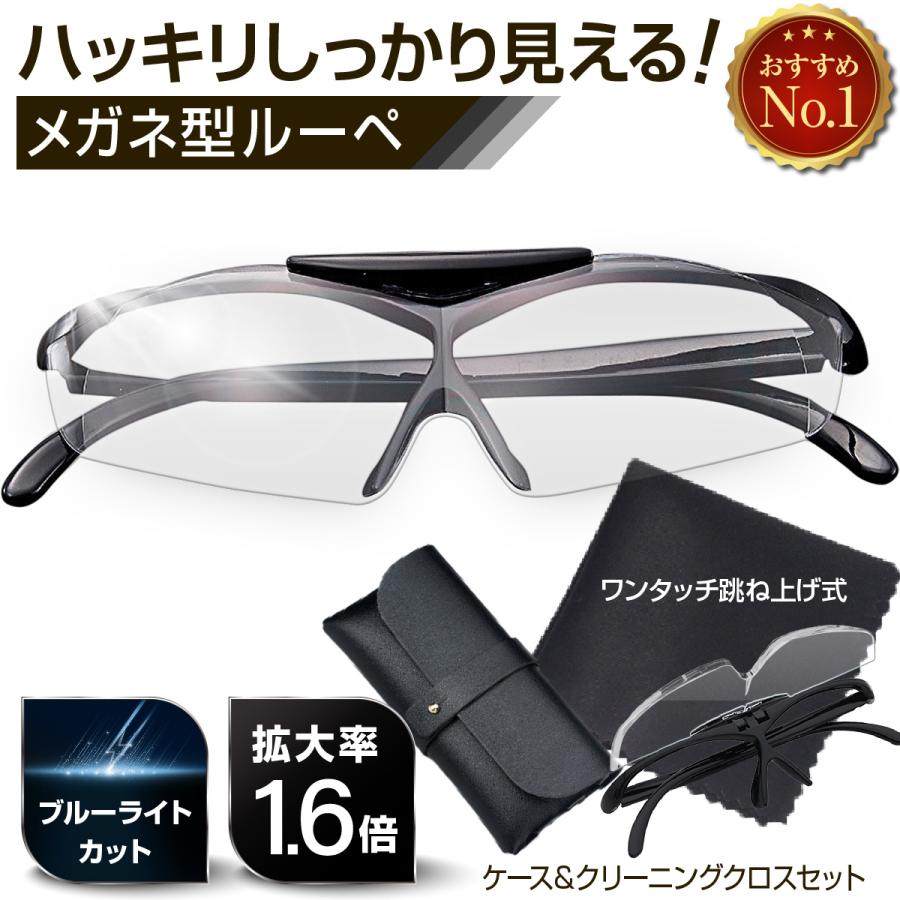ルーペメガネ おしゃれ 眼鏡 拡大鏡 1.6倍 老眼 ブルーライトカット