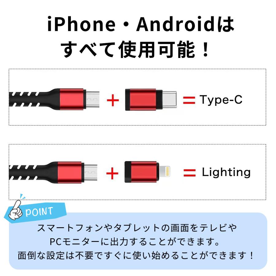 ランキング1位獲得 ミラーリングケーブル iPhone スマホ android テレビに映す テレビで見る HDMI TypeC タイプC  YouTube 動画
