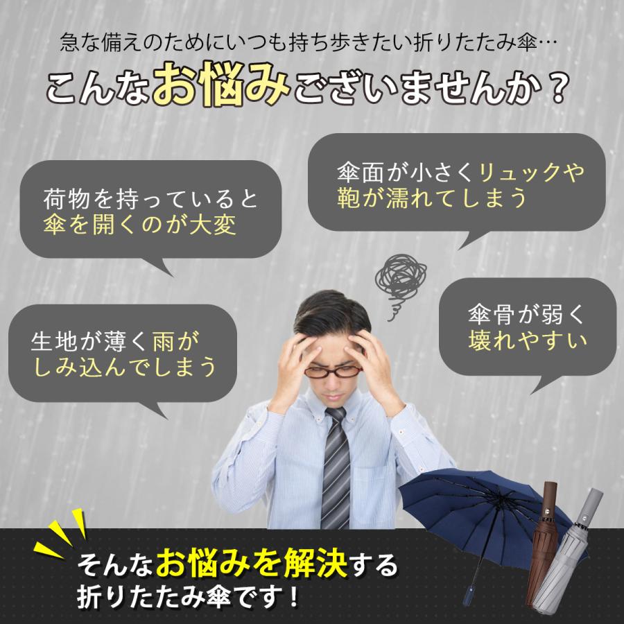 折りたたみ傘 メンズ レディース 大きい 自動開閉 軽量 大きいサイズ 12本骨 折り畳み傘 おしゃれ 台風 強風 丈夫 頑丈 日傘 晴雨兼用｜jiyugaokastore｜03