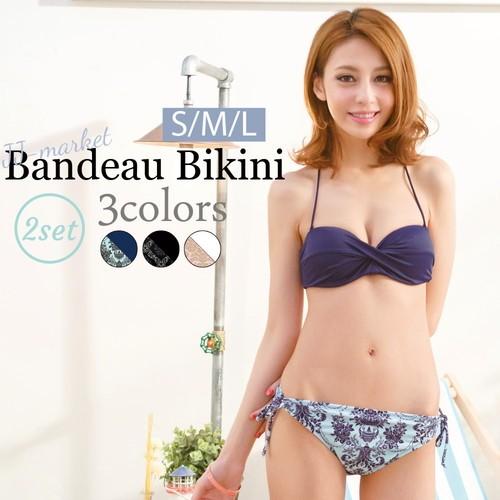 水着 レディース ビキニ バンドゥ 2点セット 代 30代 40代 50代 黒 白 ネイビー ダマスク柄 上下別柄 可愛い セクシー 大人 セパレート おしゃれ 人気 Lc0004 Jj Market 通販 Yahoo ショッピング