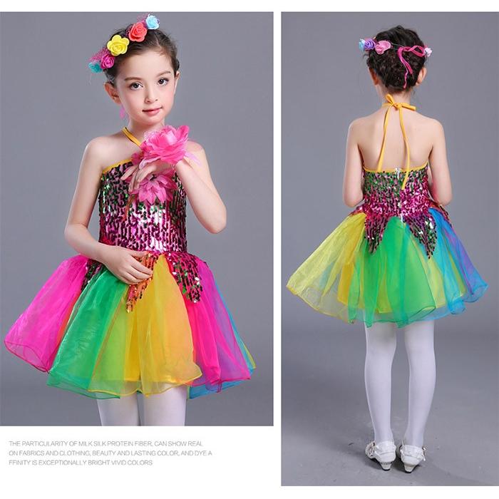 スパンコール ダンス衣装 ワンピース カラフル ドレス チュチュスカート 子供 キッズ 女の子 ダンス衣装 ジュニア ラテンダンス 社交ダンス 衣装 L2 Dance14 Jj Shop 通販 Yahoo ショッピング